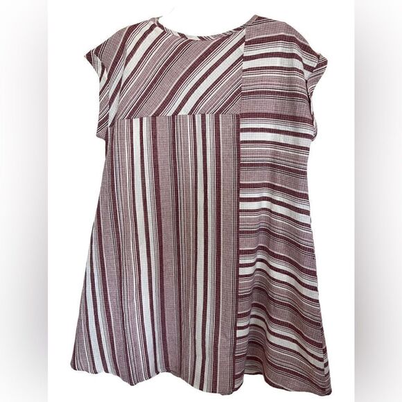 Altar’d State Maroon/White Striped Peasant A-Line Dress Size Large - Picture 2 of 8